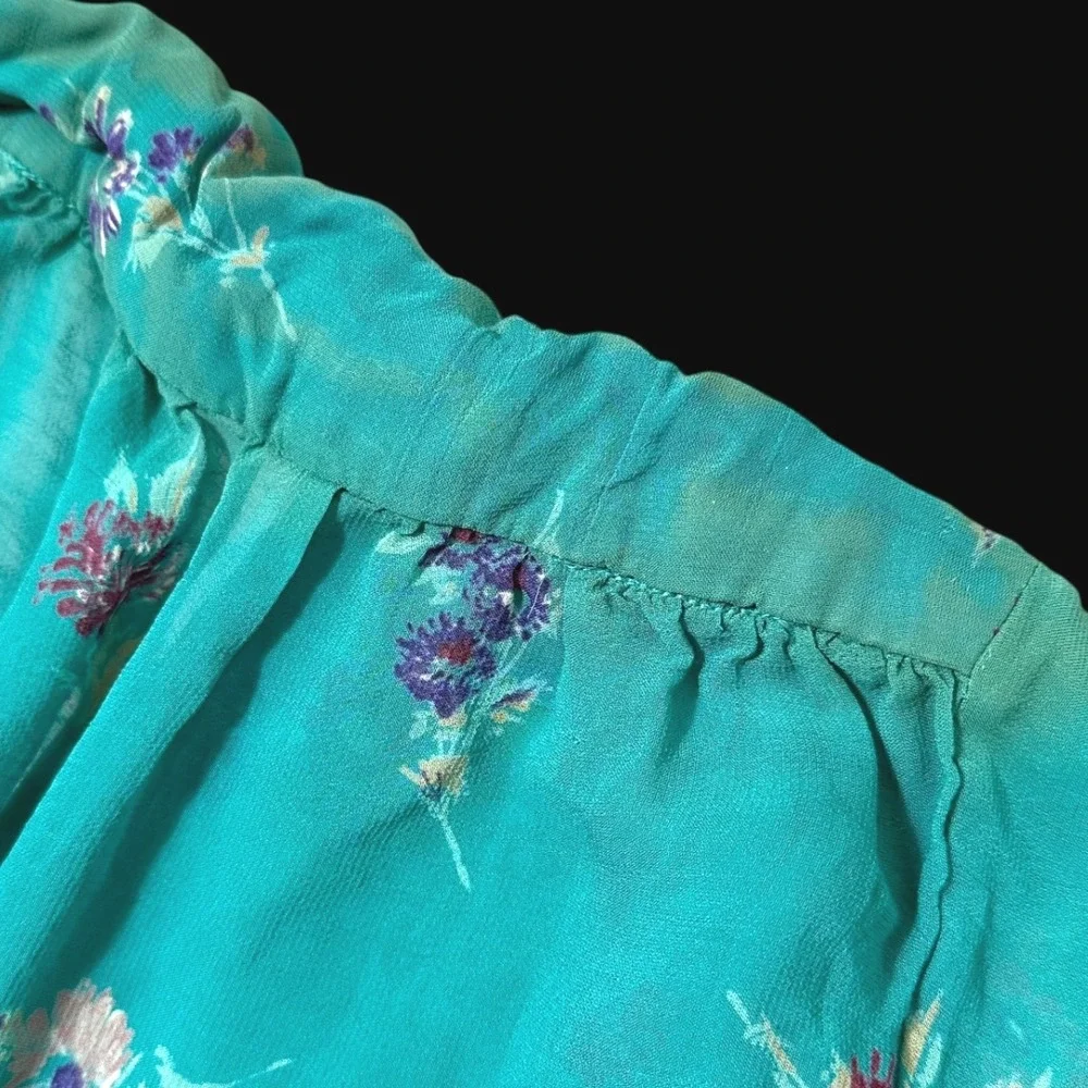 Vintage 70s Teal Floral Maxi Dress & Kimono Set ILGWU Made in USA Size 10
